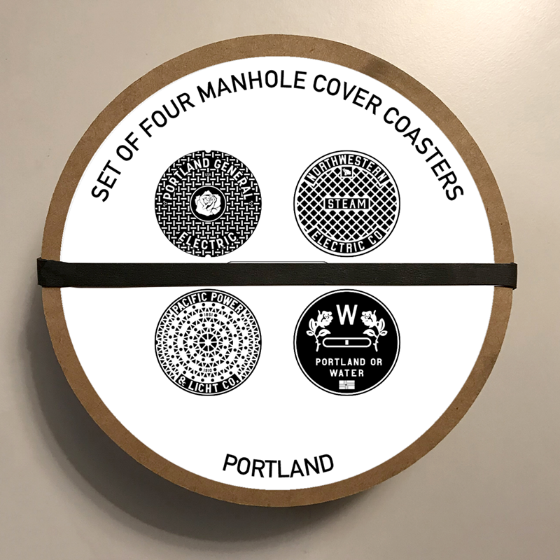スリー「1011g」コンテンポラリーアート 真作保証　ロゴ入りオリジナルケース Manhole Cover Coasters: PORTLAND — TOMBINO